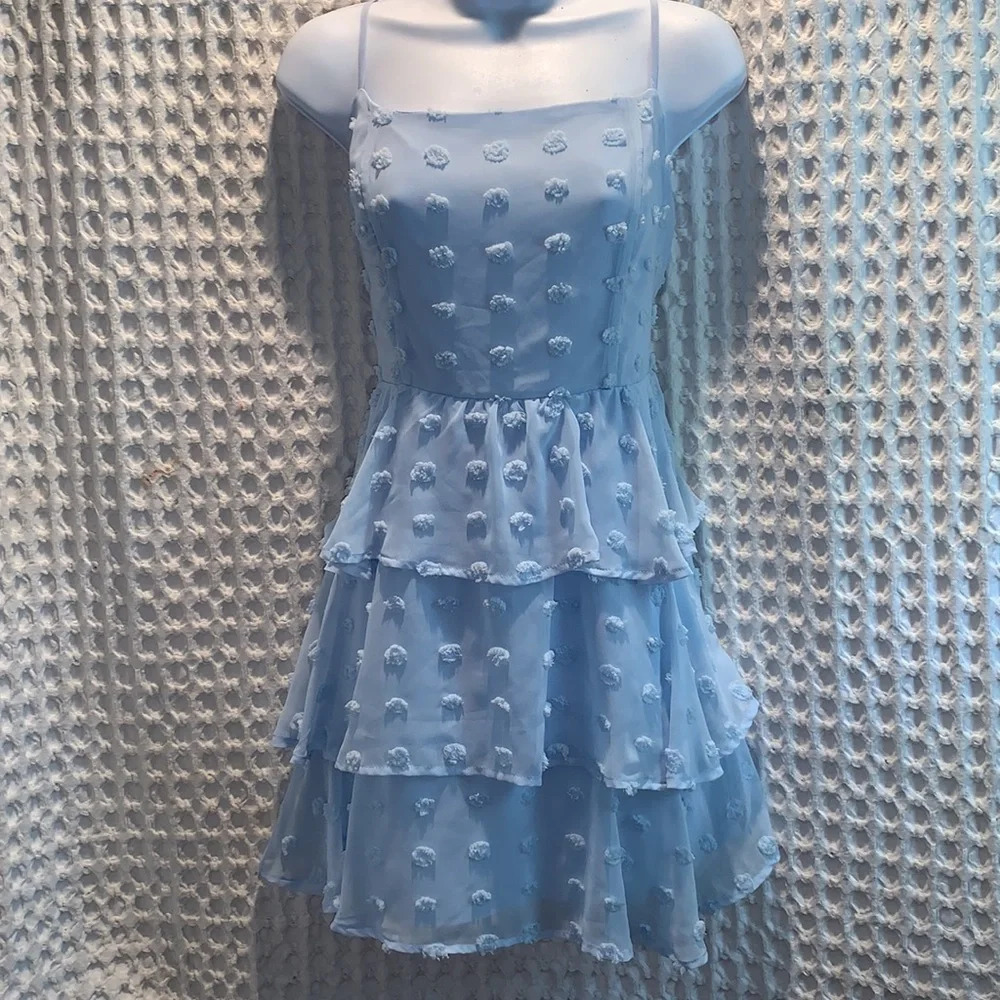 Trixxi Baby Blue Swiss Dot Chiffon Mini Dress - Picture 4 of 6